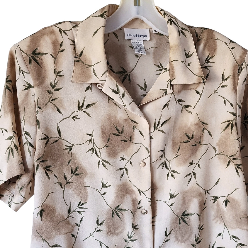 Vintage Rene Margo Collared Floral Vine Print Button Down Blouse - Picture 2 of 6